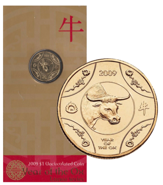 2009 Lunar Year of the Ox $1 AlBr Uncirculated Coin on Card
