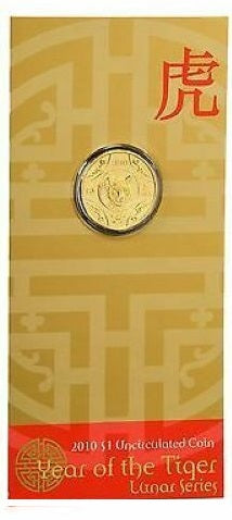 2010 Lunar Year of the Tiger $1 AlBr Uncirculated Coin on Card