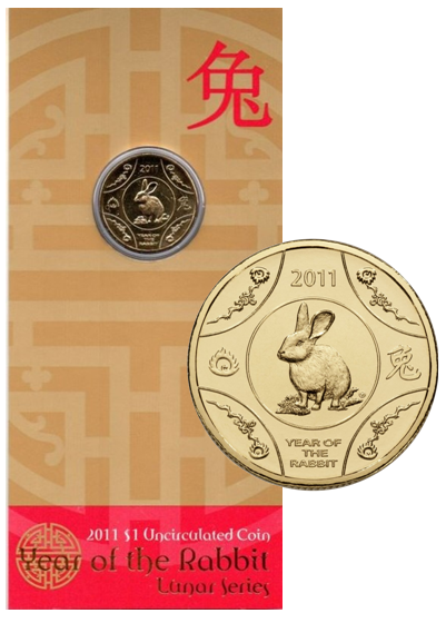 2011 Lunar Year of the Rabbit $1 AlBr Uncirculated Coin on Card