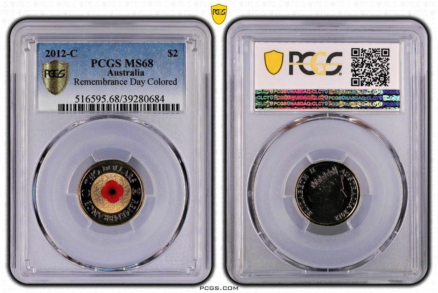 2012-C Remembrance Day Red Poppy 'C' Mintmark $2 MS68