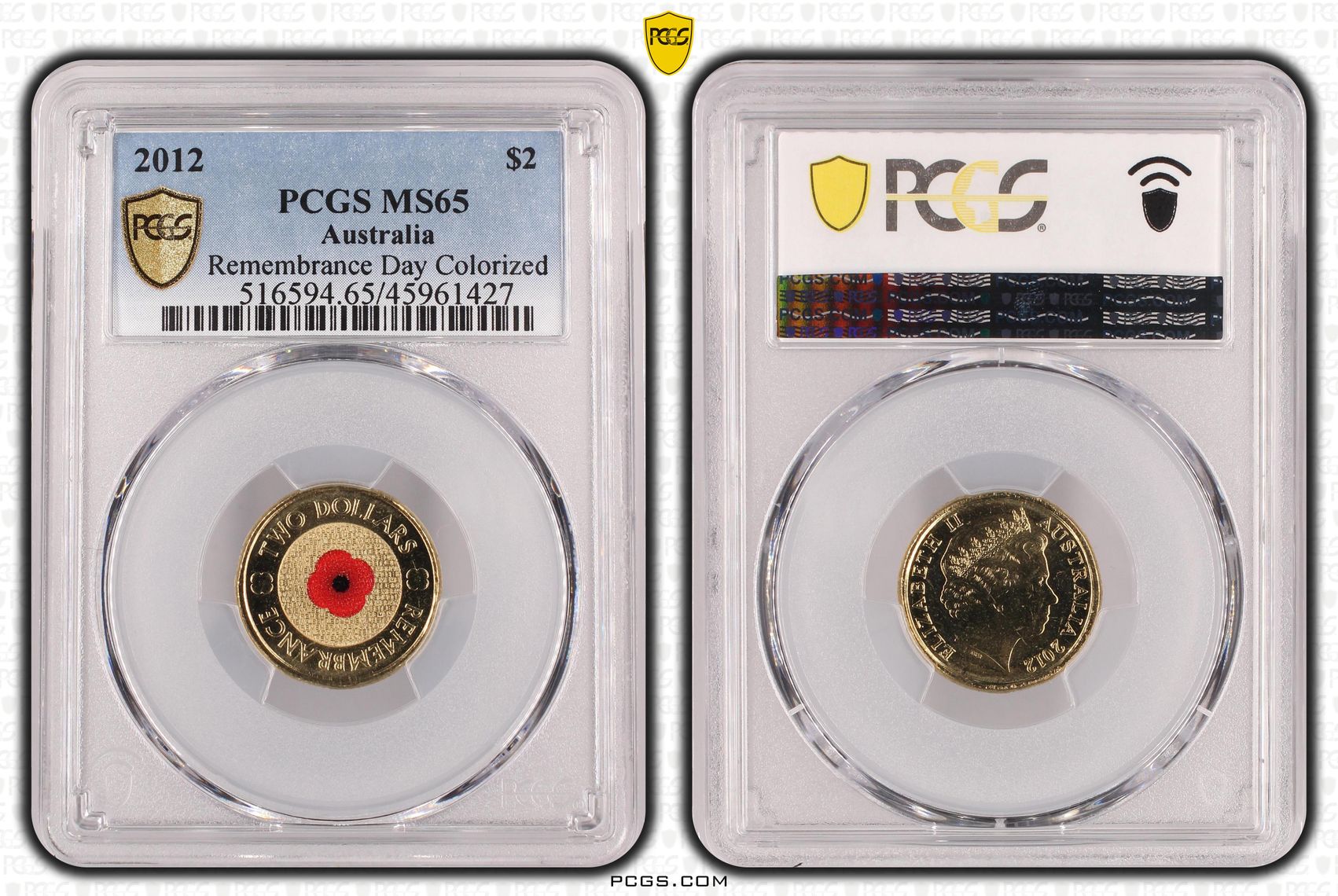 2012 Remembrance Day Red Poppy $2 Coin MS65