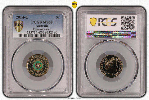 2014-C Remembrance Green Dove $2 'C' Mintmark MS68