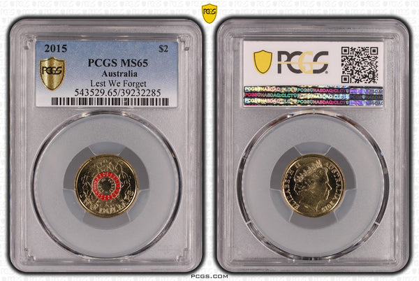 2015 Australian $2 Lest We Forget - PCGS Grade: MS65