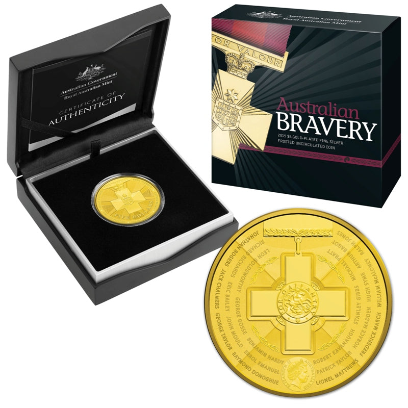 2015 Australian Bravey Gold Plated Silver Frosted $5 Coin