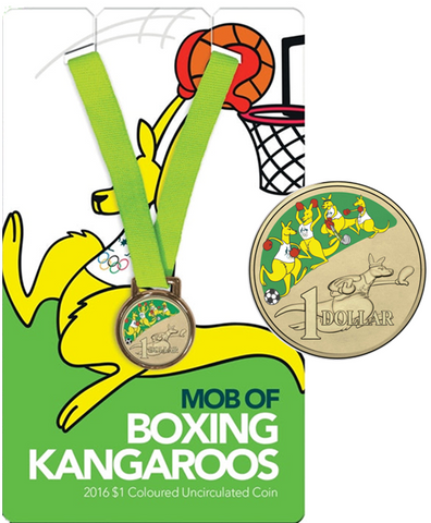 2016 Mob of Boxing Kangaroos $1 Coloured Uncirculated Coin - Green Card