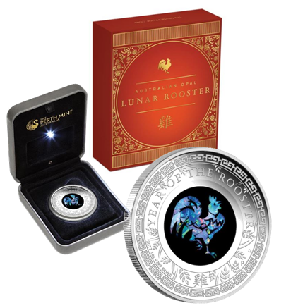 2017 Lunar Year of the Rooster Opal 1oz Silver Proof Coin