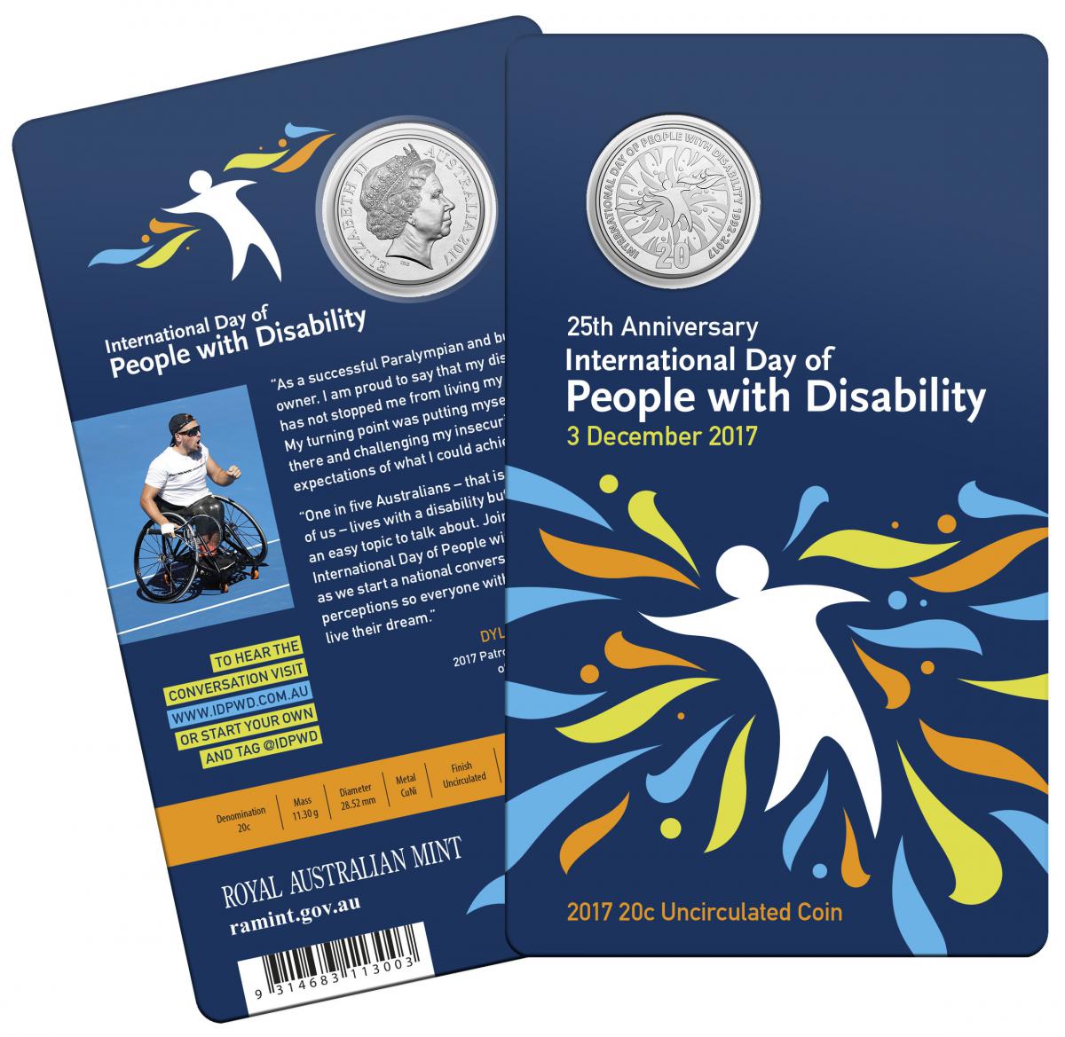 2017 International Day of People with Disability 20c Unc Coin
