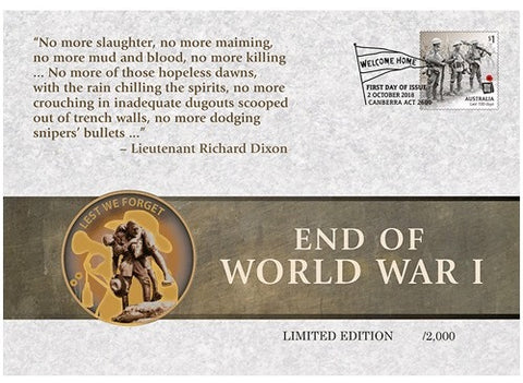 2018 Centenary End of World War 1 Limited Edition Postal Medallion Cover