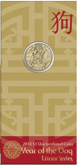 2018 Lunar Year of the Dog $1 AlBr Uncirculated Coin on Card