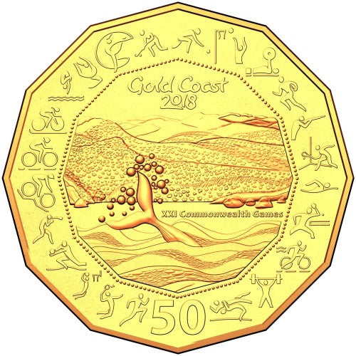 2018 Gold Coast Games 50c Gold Plated Unc Coin