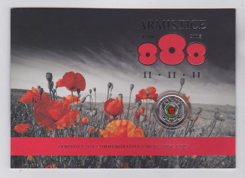 2018 Armistice 50c Coloured Coin - UNC in Commemorative Folder