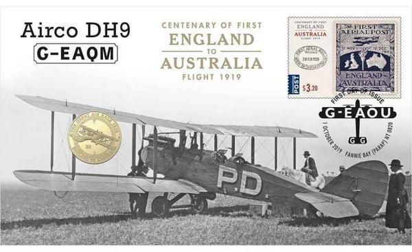 2019 Centenary of First Flight England to Australia Airco DH9 G-EAQM $1 PNC