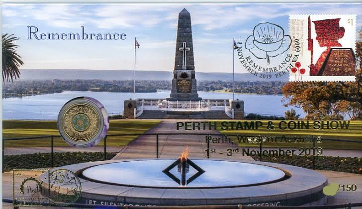 2019 Remembrance $2 Royal Australian Mint PNC overprinted "Perth Stamp & Coin Show"