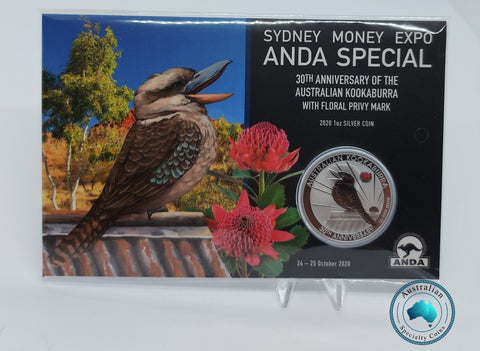 2020 1oz Silver Kookaburra Coin with Pink Common Health Privy (Sydney ANDA Show)