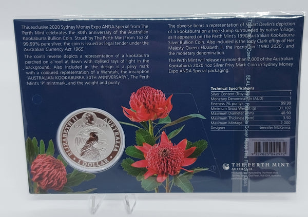 2020 1oz Silver Kookaburra Coin with Pink Common Health Privy (Sydney ANDA Show)