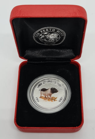 2007 Lunar Series Year of the Pig Coloured 1/2oz 50c Coloured Silver Coin