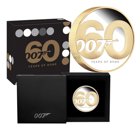 2022 60 Years of Bond 2oz Gold-Plated Silver Proof Coin
