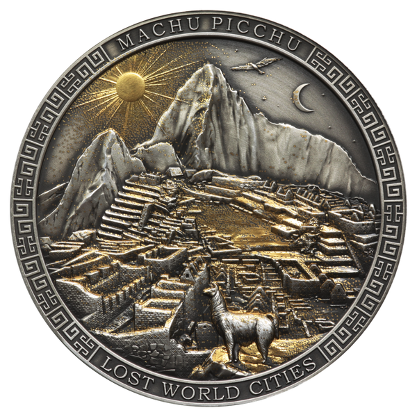 2022 Machu Picchu $5 Selectively Gold-Plated 2oz Silver Antiqued High Relief Coin