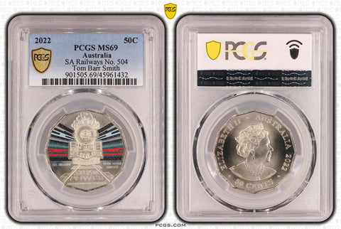2022 Steam Power SA Railways No.504 (Tom Barr) 50c Coin MS69