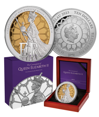 2023 Queen Elizabeth II Coronation $10 5oz Gold-plated Silver Proof Coin (Pre-Order)