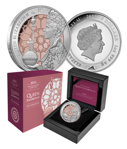 2023 Queen Elizabeth II Coronation $5 Rose Gold Silver Proof Coin