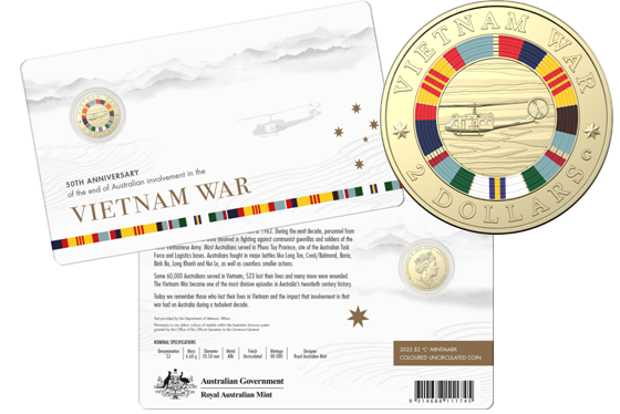 2023 End of Australia’s Involvement in the Vietnam War - 50th Anniversary $2 ‘C’ Mintmark Coloured Unc Coin