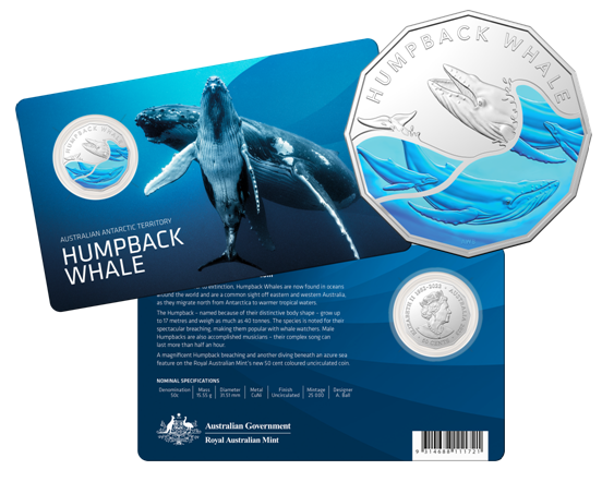 2023 Australian Antarctic Territory – Humpback Whale - 50c Coloured Uncirculated Coin -