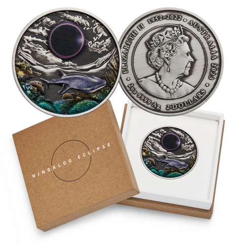 2023 Ningaloo Solar Eclipse 2oz Silver Antiqued Coin