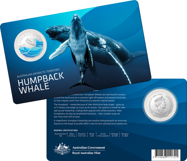 2023 Australian Antarctic Territory – Humpback Whale - 50c Coloured Uncirculated Coin -