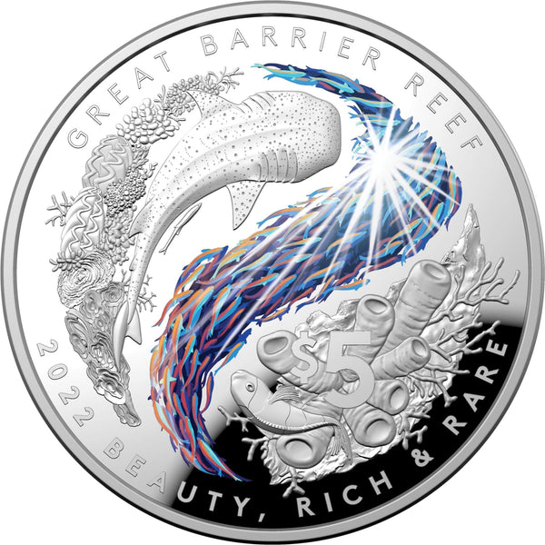 2022 Great Barrier Reef $5 Silver Coloured Proof Domed Coin