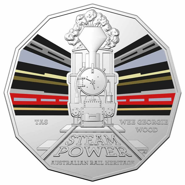 2022 Australian Steam Trains - Tasmania 'Wee Georgie Wood' 50c Coloured Uncirculated Coin