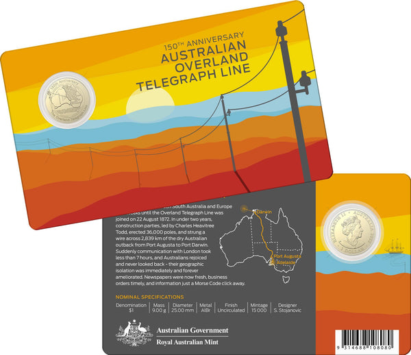 2022 Overland Telegraph 150th Anniversary $1 Carded Coin