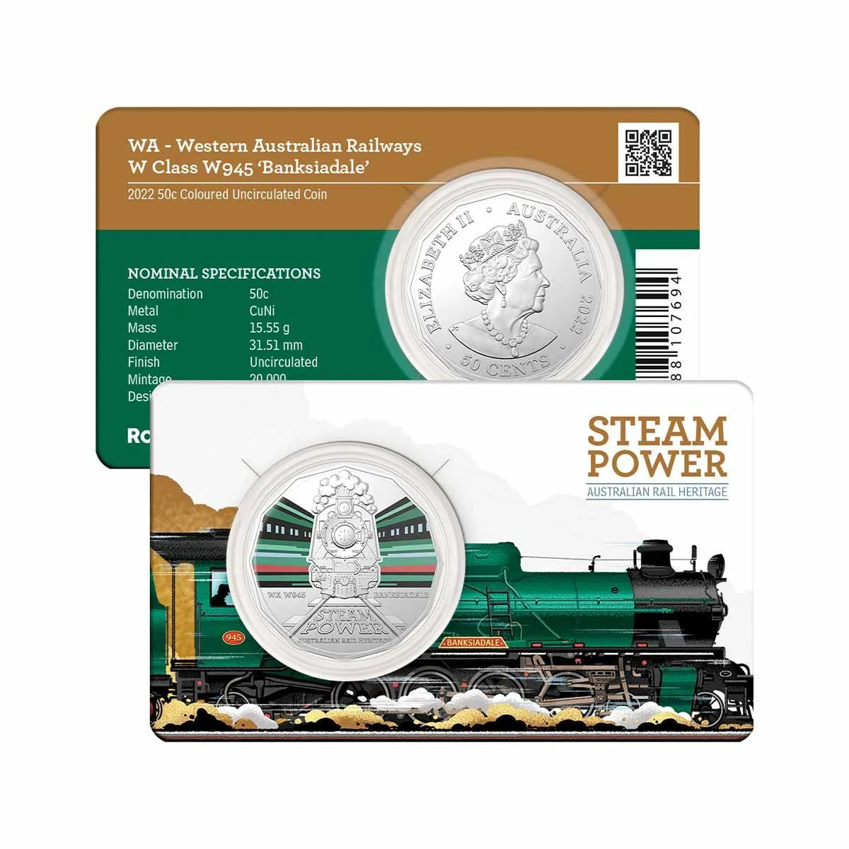 2022 Australian Steam Trains WA Banksiadale 50c Coloured Uncirculated Coin