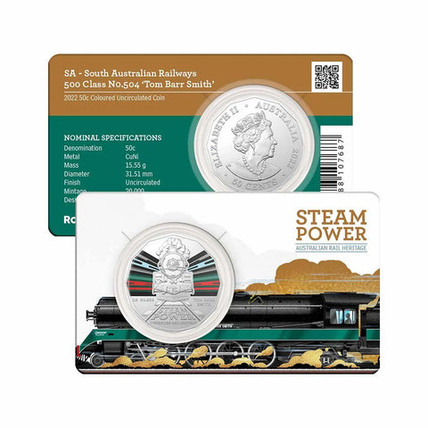 2022 Australian Steam Trains South Australia Tomm Barr Smith 50c Coloured Uncirculated Coin