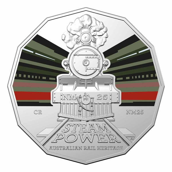2022 Australian Steam Trains Commonwealth NM 25d 50c Coloured Uncirculated Coin
