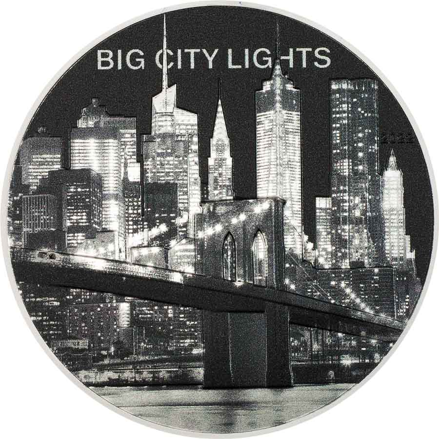 2022 New York City Lights $5 Coloured 1oz Silver High Relief Proof Coin
