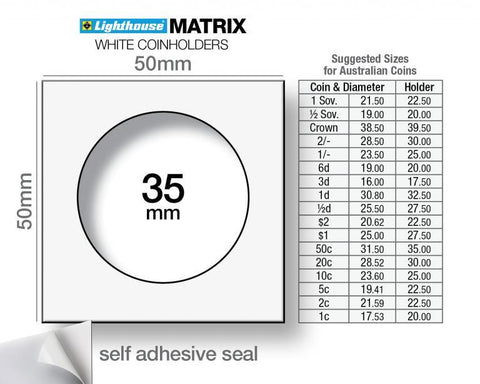 MATRIX 35mm Self-Adhesive Coin Holders 2x2 Pack of 100