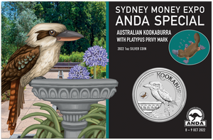 2022 Sydney Money Expo 1oz Coloured Kookaburra w/Platypus Privy