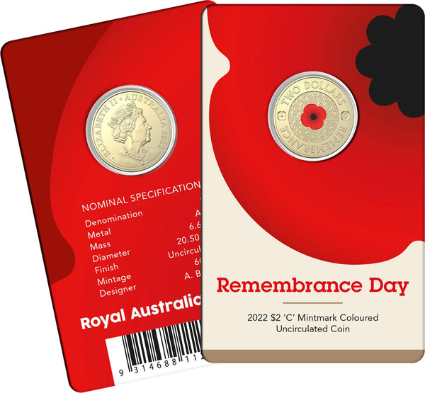 2022 Remembrance Day $2 Red Poppy 'C' Mintmark