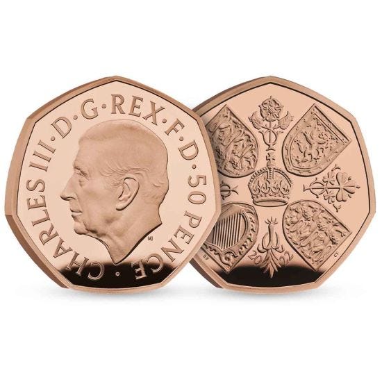 2022 King Charles III 50p Queen Elizabeth II Tribute Gold Proof Coin