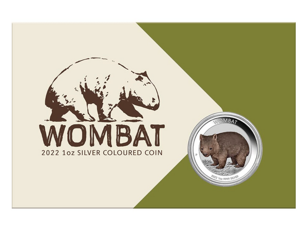 2022 Australian Wombat $1 Coloured 1oz Silver BU Coin in Card