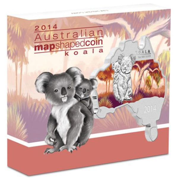 2014 $1 Australian Map Shaped Coin – Koala 1oz Silver Coin