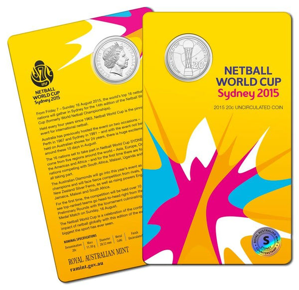 2015 Netball World Cup 20c 'S' Sydney Counterstamp