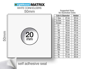 MATRIX 20mm Self-Adhesive Coin Holders 2x2 Pack of 25