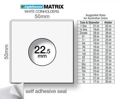 MATRIX coin holders, white, inside Ø 22.5mm, self-adhesive, pack of 100