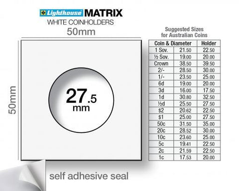 MATRIX coin holders, white, inside Ø 27.5mm, self-adhesive, pack of 100