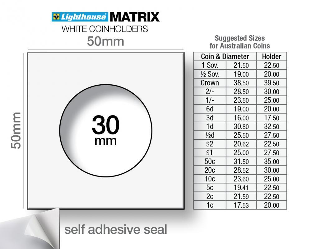 MATRIX coin holders, white, inside Ø 30mm, self-adhesive, pack of 100