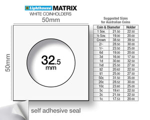 MATRIX 32.5mm Self-Adhesive Coin Holders 2x2 Pack of 25