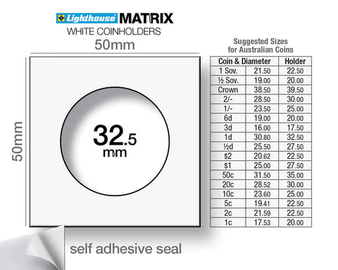 MATRIX 32.5mm Self-Adhesive Coin Holders 2x2 Pack of 25