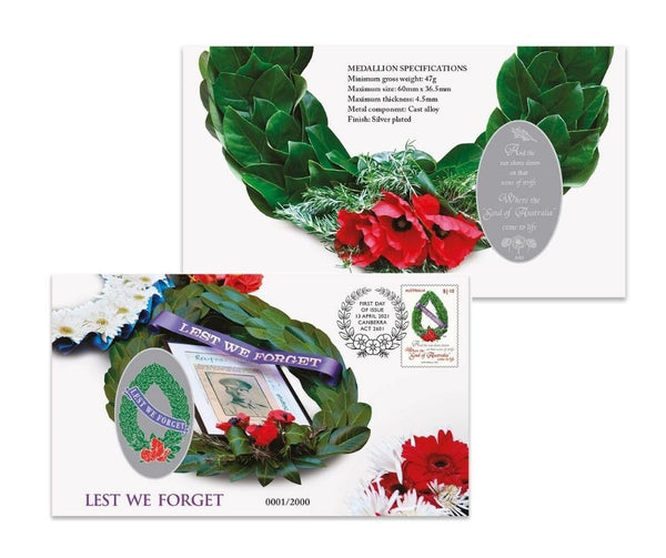 2021 Lest We Forget Stamp and Medallion Cover